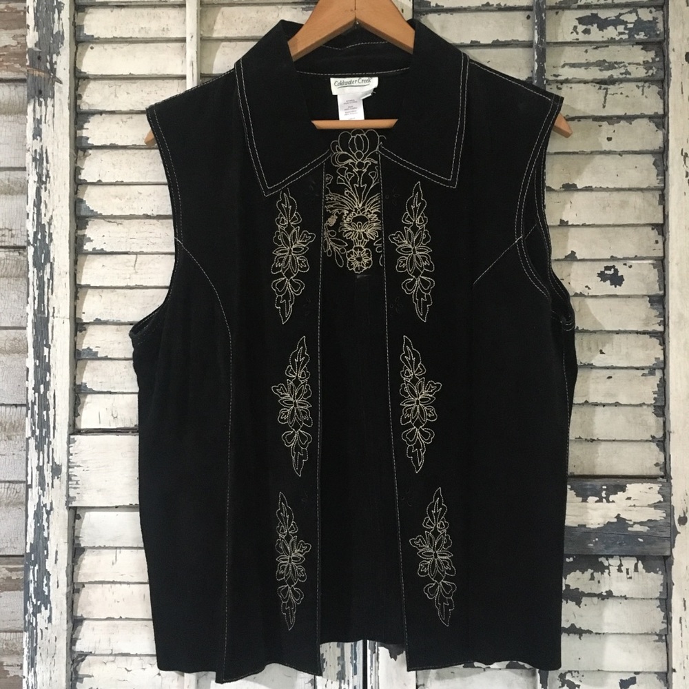 Coldwater Creek Boho Western Leather Suede Embroidered Vest L